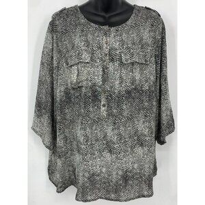 Dalia Collection Top Plus Size 2X Snakeskin 3/4 Sleeve Button Blouse Women New